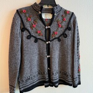 Vintage Wool Cardigan by Components/Susan Bristol with Embroidery & Appliqué